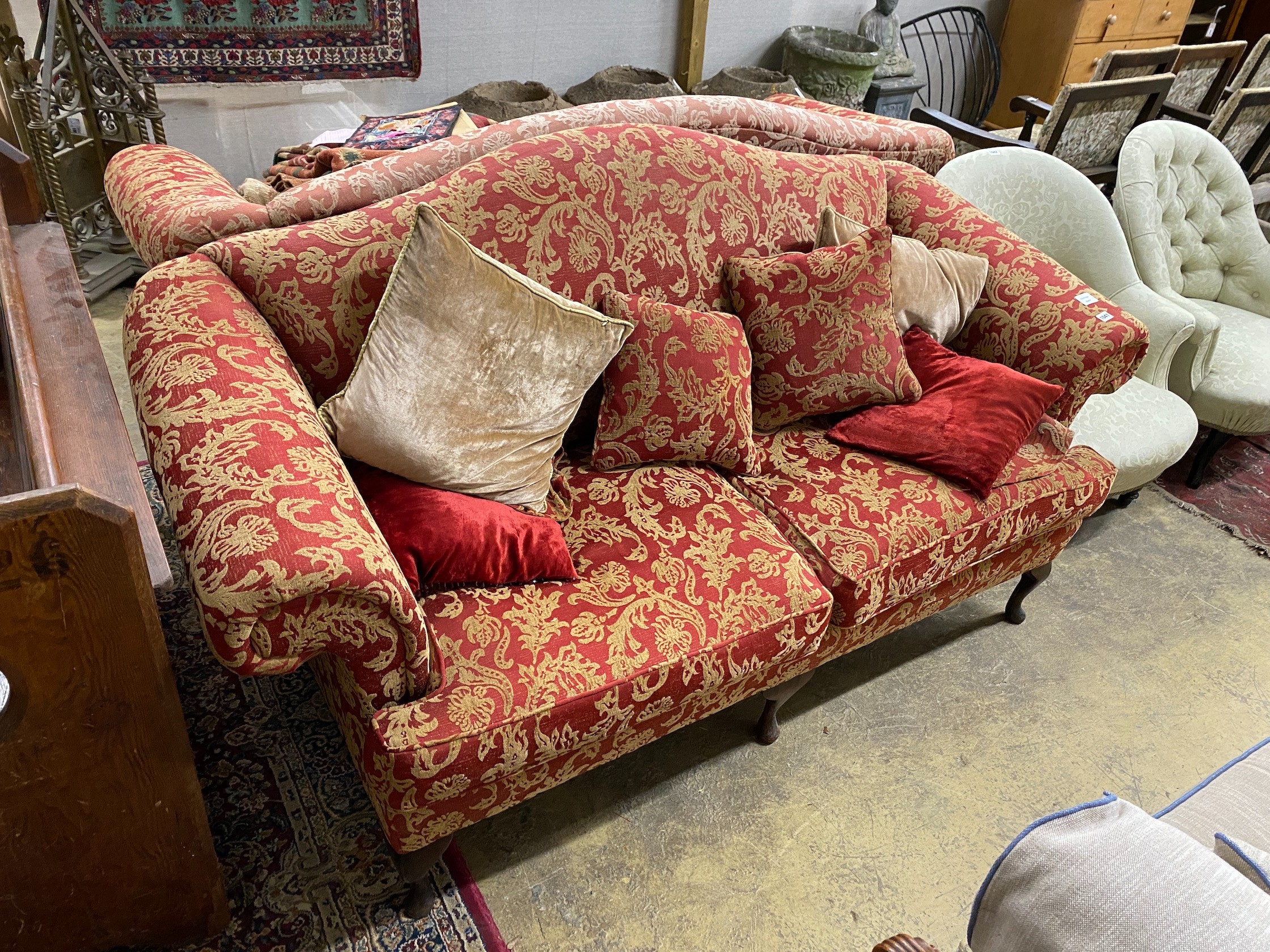 A near pair of Wesley Barrell sofas, larger length 200cm, depth 84cm, height 96cm